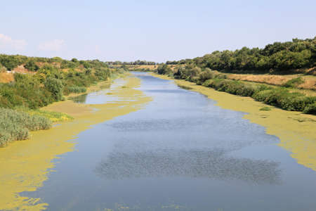 Artificial Waterway Canal in Vojvodina Serbiaの写真素材