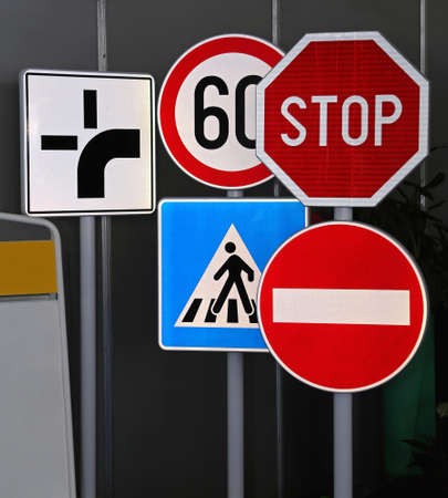 Various Traffic Signs Mix at Poles