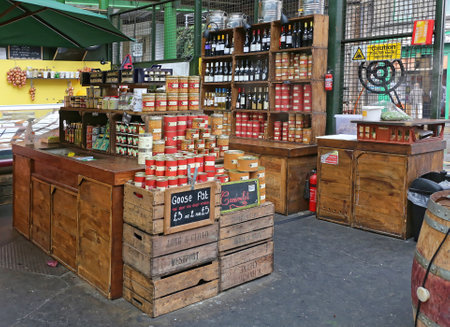 London, United Kingdom - November 20, 2013: Variety of Products for Sale at Borough Market Shop in London, United Kingdom.のeditorial素材
