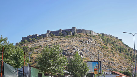 Shkoder, Albania - July 25, 2012: Medieval Rozafa Castle Fortification at Top of Hill in Shkoder,...