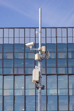 Cctv Video Camera Technology at Pole in Cityの写真素材