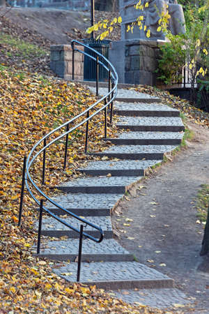 Curved Stairway With Fallen Leaves in Oslo Norway