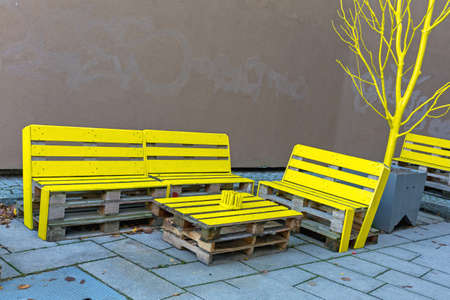 Recycled Cargo Pallets to Yellow Outdoor Furniture