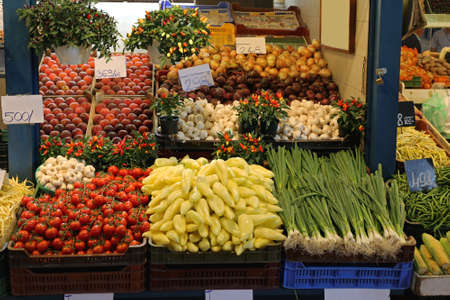 Vegetables and Fruits at Farmers Market Stall in Budapestの写真素材
