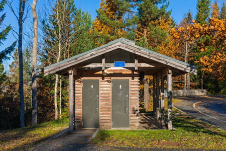 Wooden Cabin Public Toilets WC in Norwayの写真素材