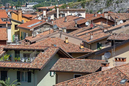 Traditional Roofs at Houses in Nago Torbole Italyの写真素材