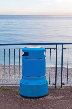 Big Blue Litter Bin at Nice Promenade Franceの写真素材