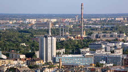 Budapest, Hungary - July 09, 2015: 100 EV Chimney at Mahart Shipyard Sunny Afternoon in Budapest, Hungary.のeditorial素材