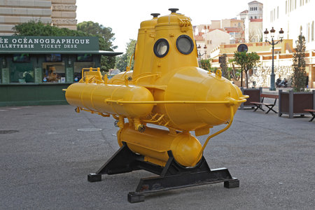 Monaco City, Monaco - January 18, 2012: Yellow Submarine Anorep Watercraft of Explorer Jacques Cousteau at Oceanographic Museum in Monaco City, Monaco.のeditorial素材