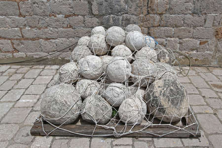 Pig Pile of Medieval Stone Cannon Ballsの写真素材