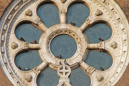 Round Rose Window at Votive Church of Szeged Hungaryの写真素材