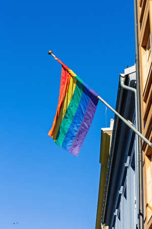 Rainbow Flag at Building in Oslo Norway Sunny Dayの写真素材