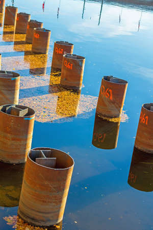 Steel Pipes With Beam Support in Water Constructionの写真素材