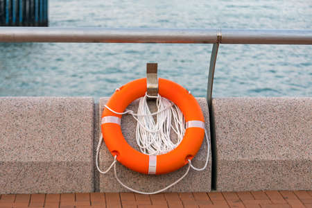 Life Preserver Lifebuoy  Ring Buoy at Sea Coastの写真素材