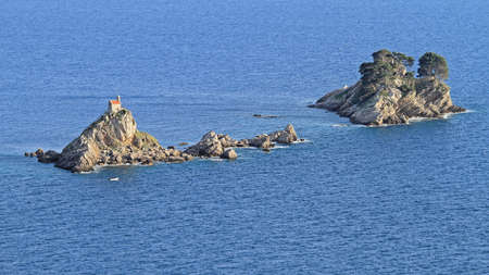 Two Remote Islands Saint Sunday and Katic in Montenegro at Adriatic Sea