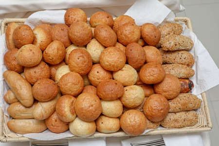 Big Bunch of Baked Wheat Bread Buns