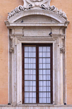 Big Window at Medieval Building in Rome Italyの写真素材