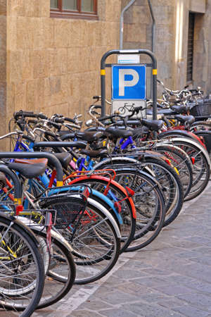 Full Parking Space for Bicycles in Florence Italyの写真素材