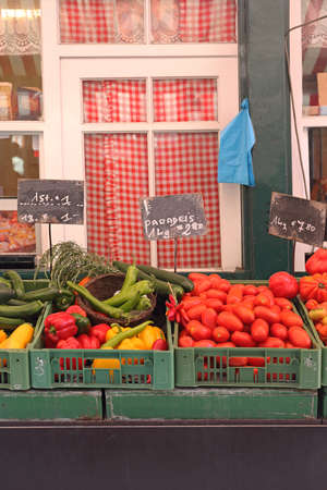 Various Vegetables and Tomatoes in Crates at Farmers Market
