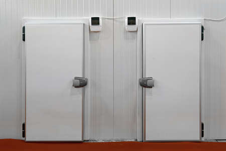 Two Insulated Doors at Commercial Refridgerated Storage Fridge Reeferの写真素材