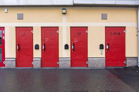 Red Doors at Public Toilet Bathroom Facility