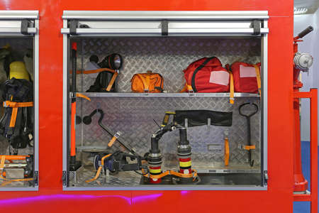 Tools and Equipment in Fire Engine Truck Cabinets