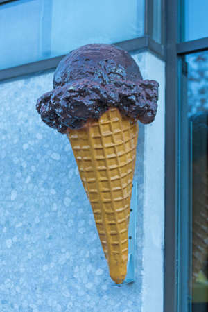 Big Ice Cream Cone With One Scoop at Buildingの写真素材