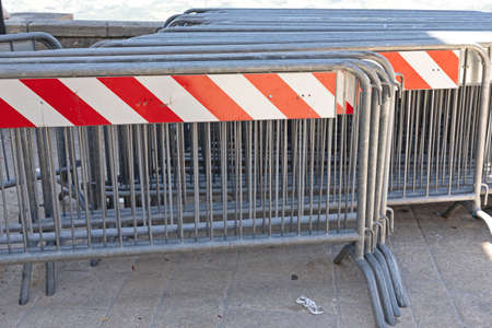Barricades Control Fence Traffic Barrier at Streetの写真素材