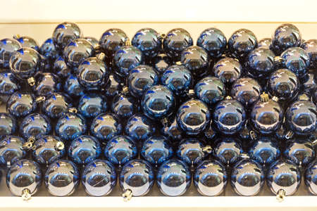 Big Stack of Blue Glass Christmas Ornaments Decorの写真素材