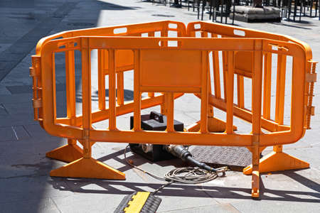 Temporary Manhole Barrier Shaft Protection at Streetの写真素材