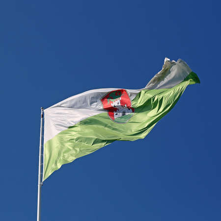 Flag of Ljubljana Town in Slovenia Flying at Windの写真素材