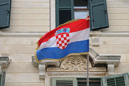 Flag of Croatia at Building Exterior Flagpoleの写真素材