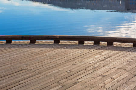 Wooden, Decking Patio Terrace at Water Edgeの写真素材