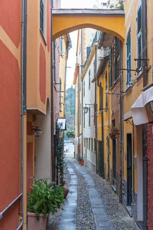 Narrow Street With Bridge in Portofino Italyの写真素材