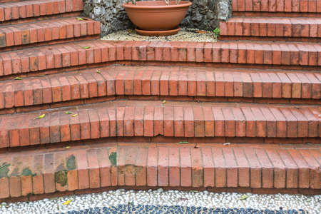 Red Brick Stairs in Garden Italyの写真素材