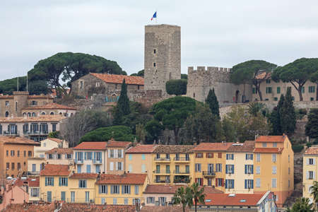 Fortification Castle Tower in Cannes Franceの写真素材