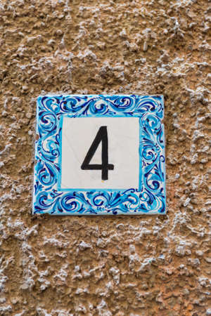 Decorative Tile Home Number Four in Portofino Italyの写真素材