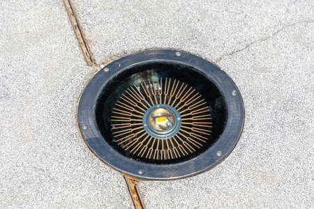 One Led Light Lamp Fixture in Pavementの写真素材