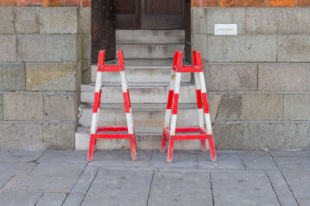 Two Construction Barrier at Stairs to Tower in Venice