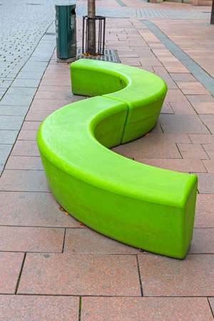 Modern Green Curved Bench at Street in Drammen Norwayの写真素材
