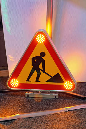 Road Works Traffic Sign With Warning Led Lights