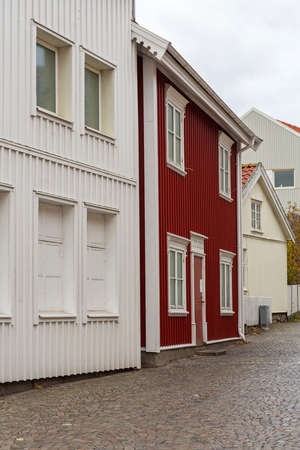 Traditional Wooden Houses in Stromstad Swedenの写真素材