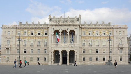 Trieste, Italy - October 13, 2014: Municipal Building Government Palace at Unity of Italy Square in Trieste, Italy.のeditorial素材