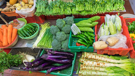 Fresh Vegetables Produce at Farmers Market Stallの写真素材