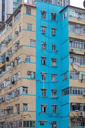 Blue Paint Residential Building in Hong Kongのeditorial素材