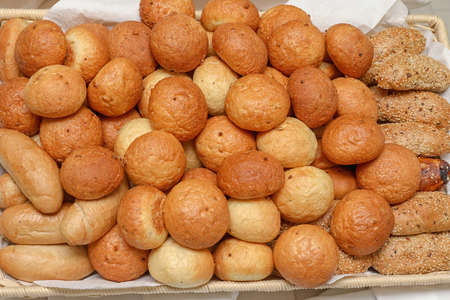 Big Bunch of Baked Wheat Bread Buns