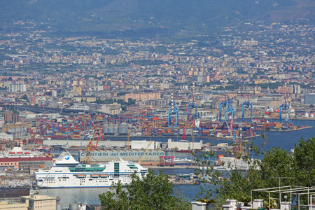 Naples, Italy - June 21, 2014: Cargo Container Terminal Cantieri del Mediterraneo Port of Naples in Napoli, Italy.のeditorial素材