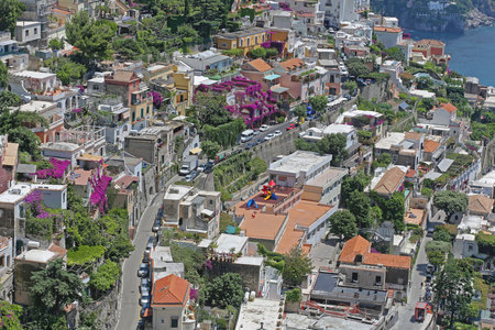 Positano, Italy - June 27, 2014: Aerial View of Picturesque Town Positano at Amalfi Coast in Italy.のeditorial素材