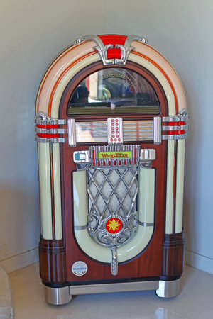 Cannes, France - July 11, 2013: Jukebox Replica Automated Cd Music Player at Corner in Cannes,...