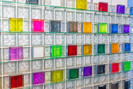 Colourful Glass Cubes Light Transparent Wall Structureの写真素材